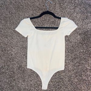 Boutique Cream Textured Stretchy Bodysuit